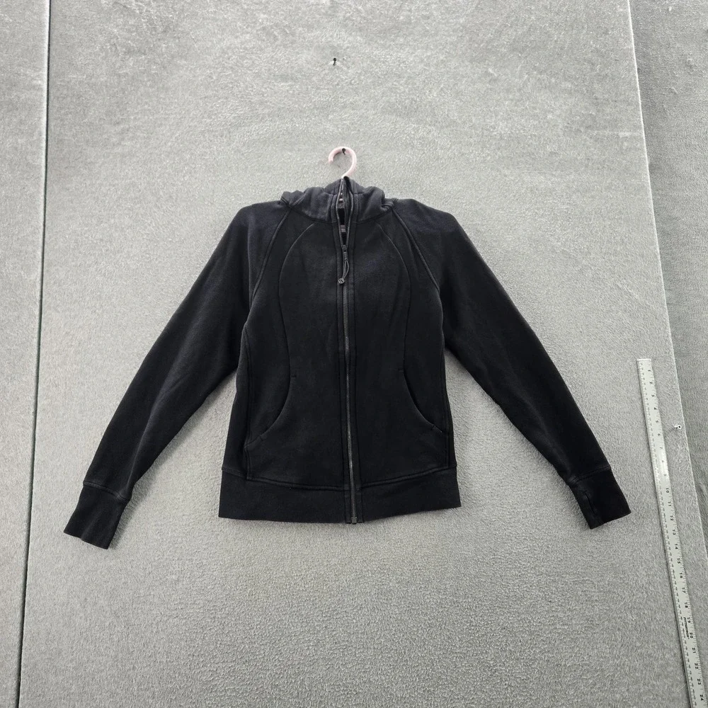 Lululemon Women Hoodie 8 Black Scuba Embroidery Fleece Activewear Zipper